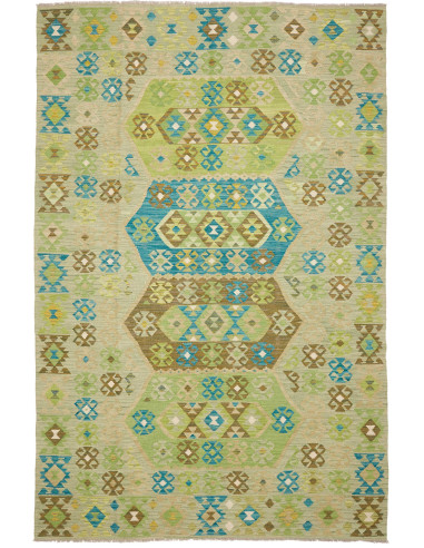 Tappeto Kilim Afghanistan 193x299 Verde Salvia