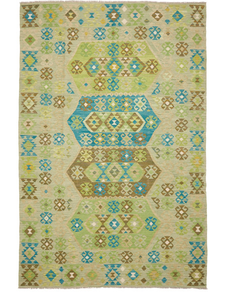 Tappeto Kilim Afghanistan 193x299 Verde Salvia