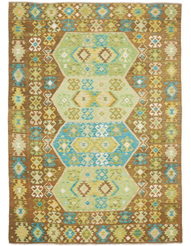 Tappeto Kilim Afghanistan 205x292 Marrone Verde