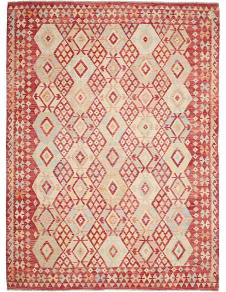 Rug Kilim Afghanistan 255x346 Crimson Red Beige