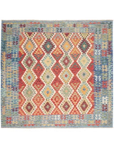 Tappeto Kilim Afghanistan 256x243 Blu Rosso Gia