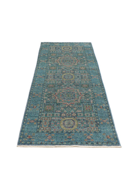 Rug Mamlouk Pakistan 77x204 Teal Beige Gold Ter