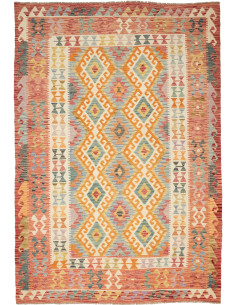Rug Kilim Afghanistan maroon yellow 203x299