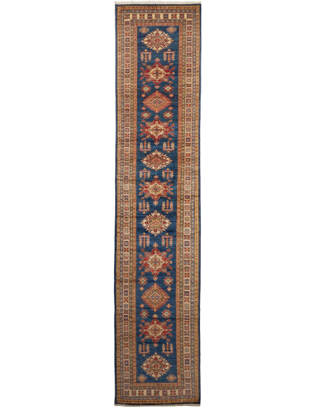 Tappeto Kazak Fine Pakistan 83x386 Blu Petrolio
