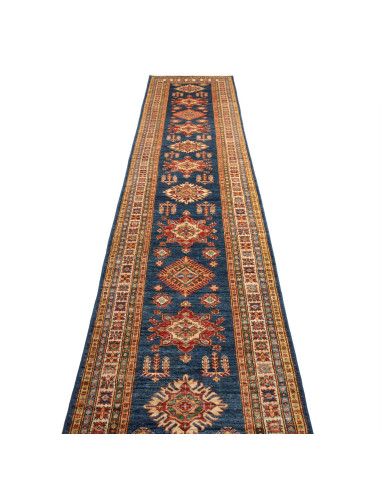 Tappeto Kazak Fine Pakistan 83x386 Blu Petrolio