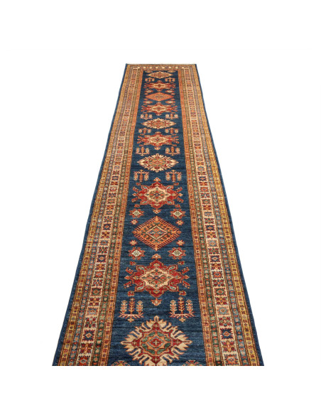 Tappeto Kazak Fine Pakistan 83x386 Blu Petrolio