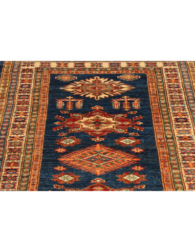 Tappeto Kazak Fine Pakistan 83x386 Blu Petrolio