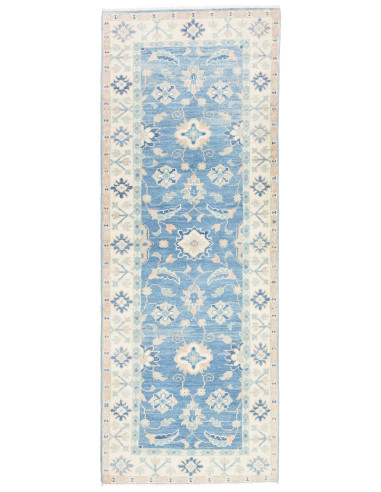 Tappeto Kazak Afghanistan 65x171 Blu Avio Crema