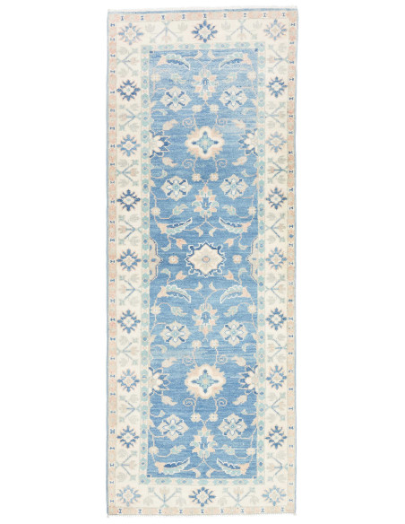 Tappeto Kazak Afghanistan 65x171 Blu Avio Crema