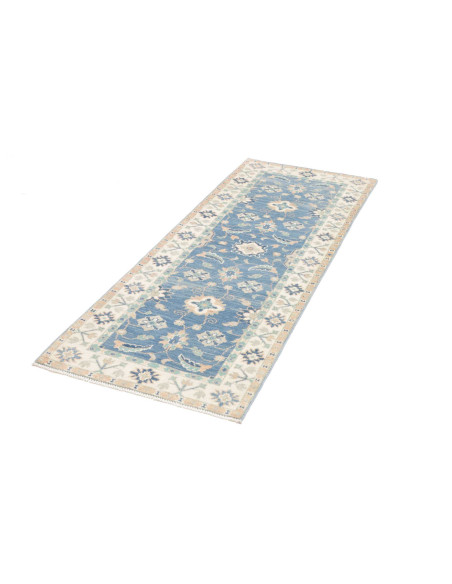 Tappeto Kazak Afghanistan 65x171 Blu Avio Crema