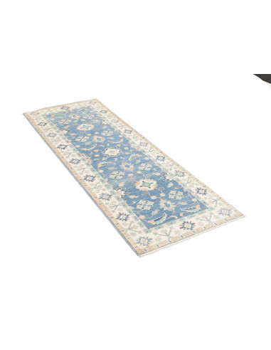 Tappeto Kazak Afghanistan 65x171 Blu Avio Crema