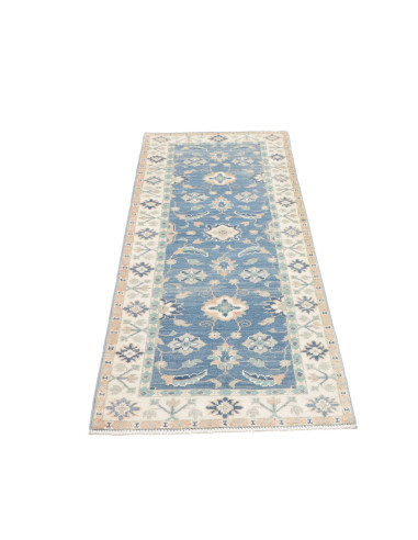 Tappeto Kazak Afghanistan 65x171 Blu Avio Crema