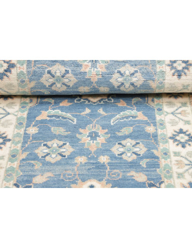 Tappeto Kazak Afghanistan 65x171 Blu Avio Crema