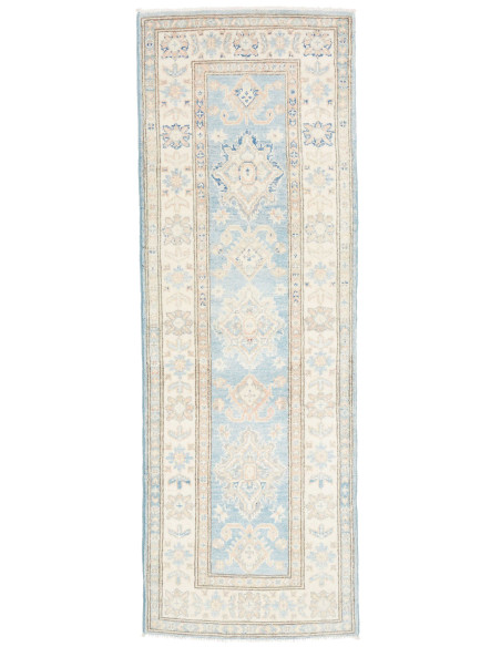 Tappeto Kazak Afghanistan 65x202 Azzurro Crema