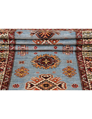 Tappeto Kazak Fine Pakistan 85x263 Azzurro Ciel