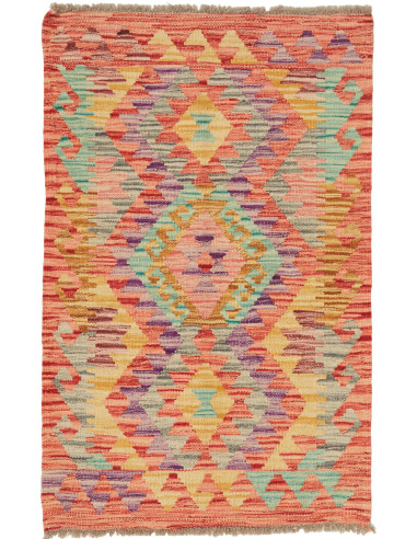 Rug Kilim Afghanistan 63x99 Peach Coral Yellow