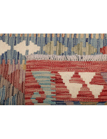 Tappeto Kilim Afghanistan 82x246 Blu Rosso Aran