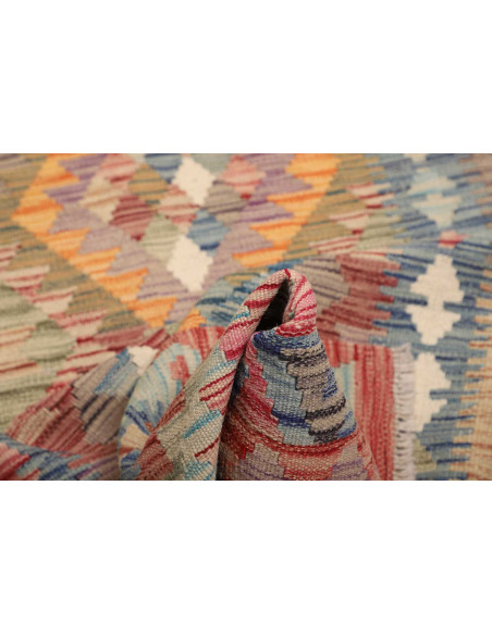 Tappeto Kilim Afghanistan 82x246 Blu Rosso Aran