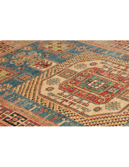 Rug Kazak Fine Pakistan 143x195 Teal Cream Red