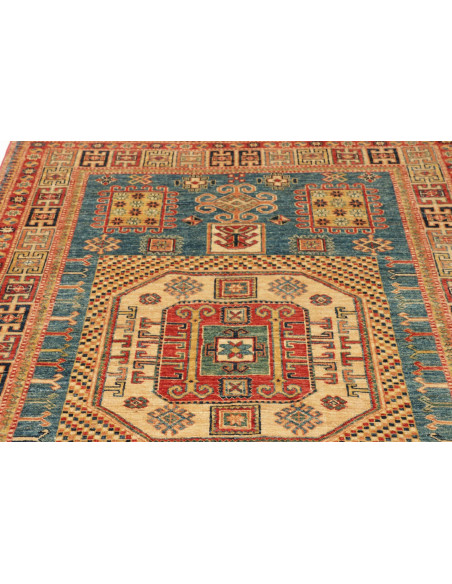 Rug Kazak Fine Pakistan 143x195 Teal Cream Red