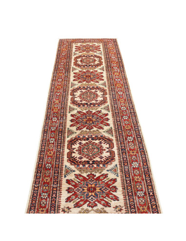 Tappeto Kazak Fine Pakistan 78x267 Crema Rosso