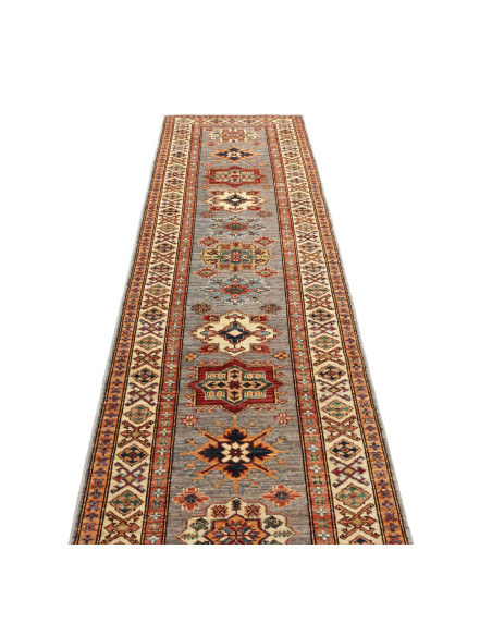 Rug Kazak Fine Pakistan 83x291 Grey Blue Red Cr