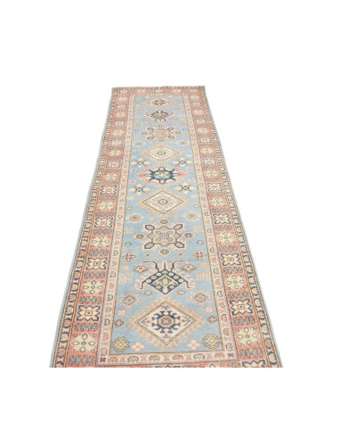 Tappeto Kazak Afghanistan 86x281 Azzurro Cielo
