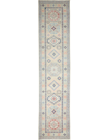 Tappeto Kazak Afghanistan 83x388 Beige Azzurro