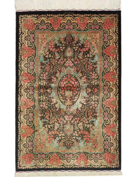 Tappeto Ghom Seta Persia 80x120 Nero Rosa Coral
