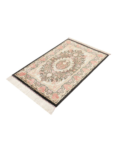 Tappeto Ghom Seta Persia 80x120 Nero Rosa Coral