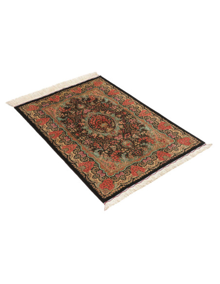 Tappeto Ghom Seta Persia 80x120 Nero Rosa Coral