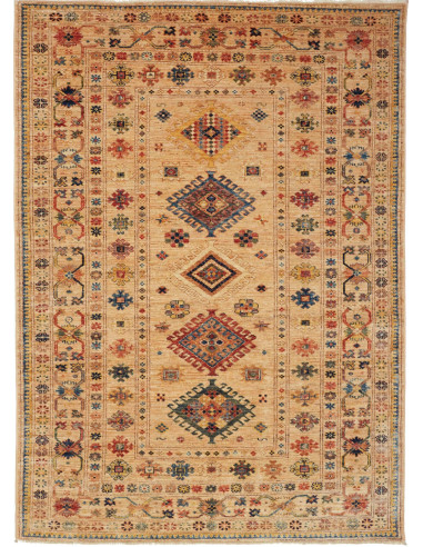 Tappeto Kazak Fine Pakistan 150x209 Beige Rosso