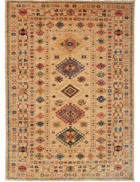Tappeto Kazak Fine Pakistan 150x209 Beige Rosso