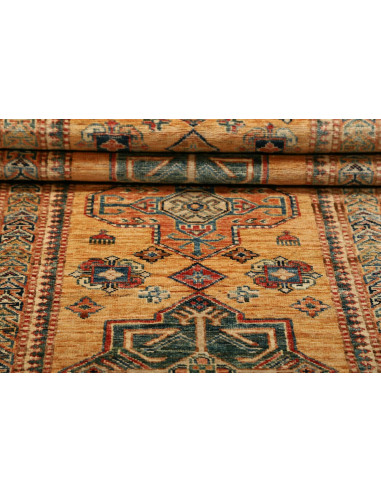 Tappeto Kazak Fine Pakistan 74x303 Ocra Blu Pet