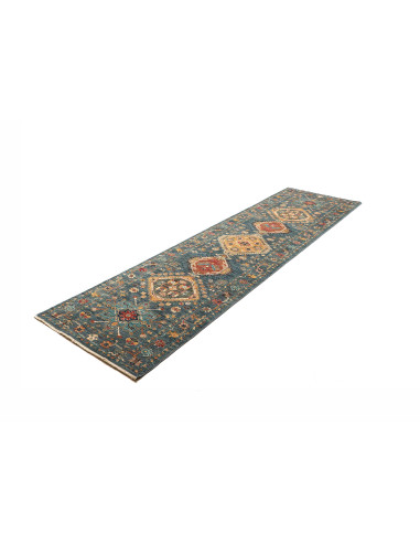 Rug Tribal Pakistan 80x298 Petrol Blue Orange Y
