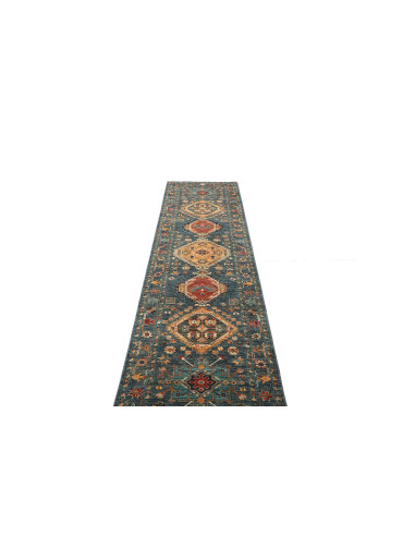 Rug Tribal Pakistan 80x298 Petrol Blue Orange Y