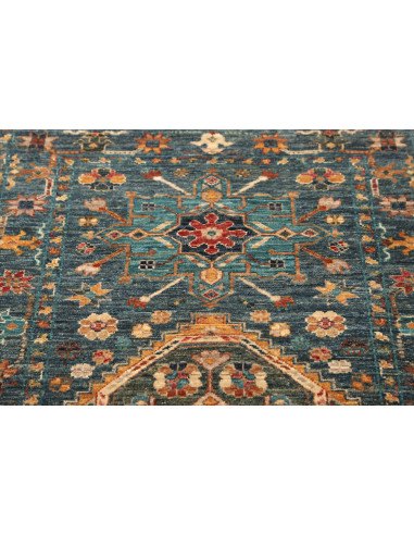 Rug Tribal Pakistan 80x298 Petrol Blue Orange Y