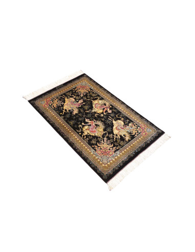 Tappeto Ghom Seta Persia 60x92 Nero Oro Beige R