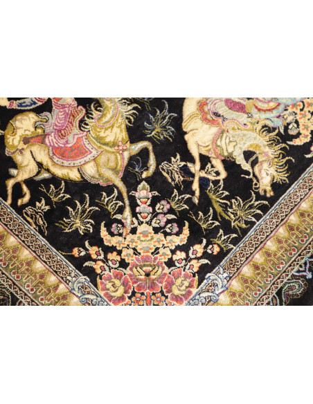 Tappeto Ghom Seta Persia 60x92 Nero Oro Beige R