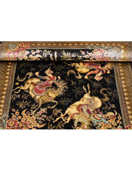 Tappeto Ghom Seta Persia 60x92 Nero Oro Beige R