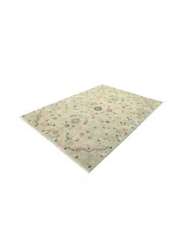 Shahi Fine wool rug from Pakistan. Stylized floral design on an aqua background, vintage effect. Perfect for elegant and traditi