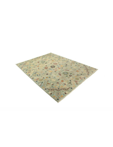 Shahi Fine wool rug from Pakistan. Stylized floral design on an aqua background, vintage effect. Perfect for elegant and traditi