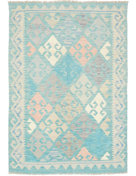 Tappeto Kilim Afghanistan 103x145 Azzurro Acqua