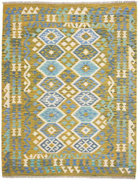 Tappeto Kilim Afghanistan 155x199 Ocra Blu Bian
