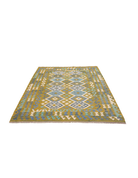 Tappeto Kilim Afghanistan 155x199 Ocra Blu Bian