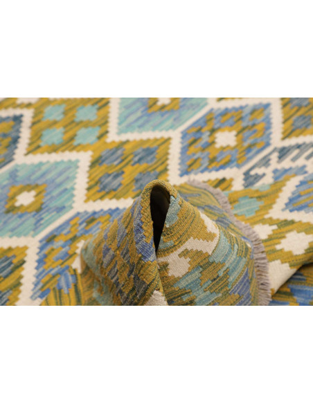 Tappeto Kilim Afghanistan 155x199 Ocra Blu Bian