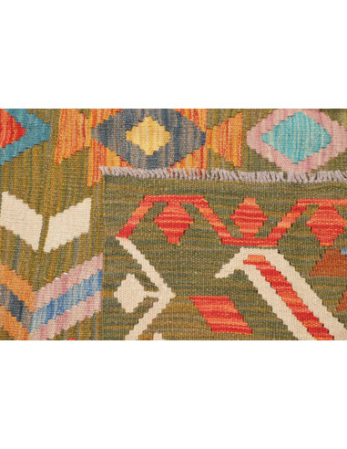 Rug Kilim Afghanistan 150x200 Olive Green Coral