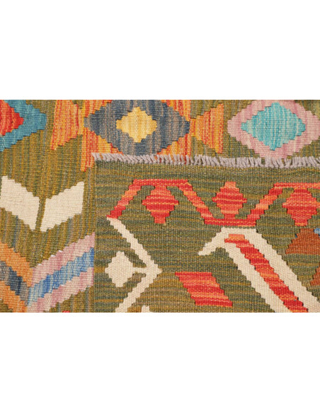 Rug Kilim Afghanistan 150x200 Olive Green Coral