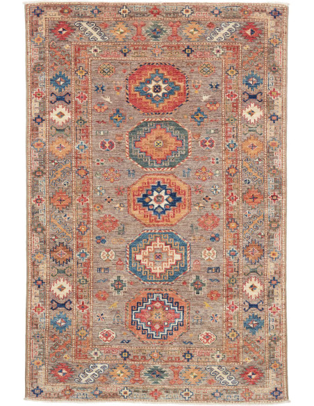 Tappeto Kazak Fine Pakistan 123x190 Marrone Gri