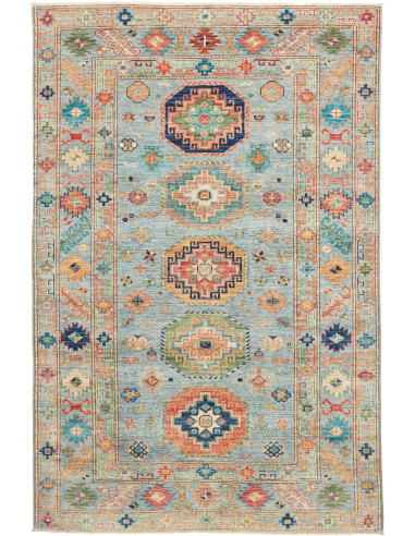 Tappeto Kazak Fine Pakistan 126x192 Azzurro Acq